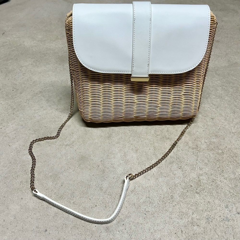 Talbots 100% Rattan Straw Woven Wicker Leather Crossbody Purse
